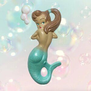 Retro Style Chalkware Mermaid and Bubbles - MCM Bathroom Decor